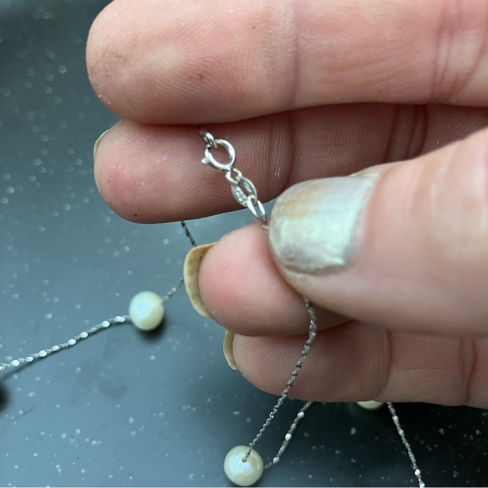 Stamped 925 Sterling Silver Gradient Freshwater Authentic Pearl Necklace, EUC. - Picture 3 of 7